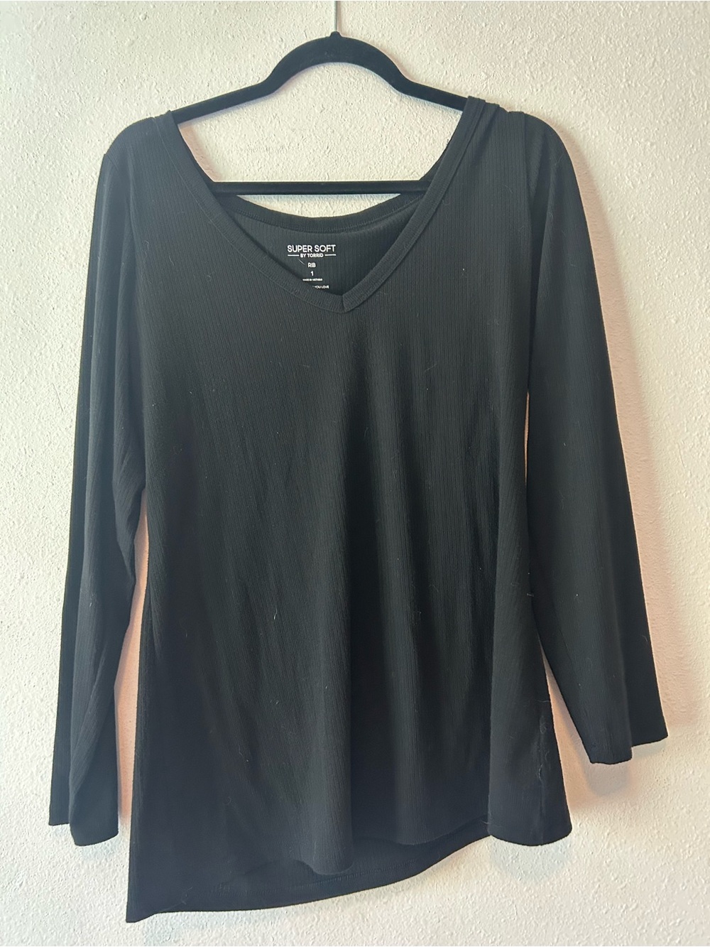torrid Black Ribbed V-Neck Long Sleeve Tee with Back Strap